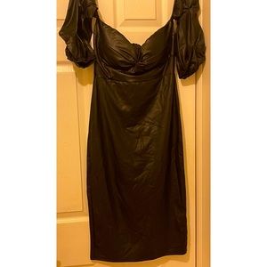 Black Faux Leather off the shoulder dress